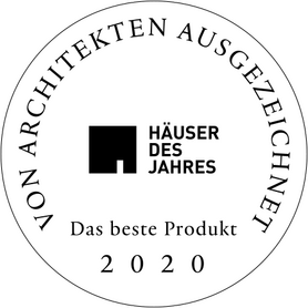 Ein runder Preis-Etikett aus 2020 für die Auszeichnung "Häuser des Jahres" von Architekten.