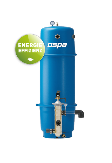 Ein blauer OSPA Mehrfachschichtfilter mit einem Energieeffizienzlabel steht prominent im Bild.