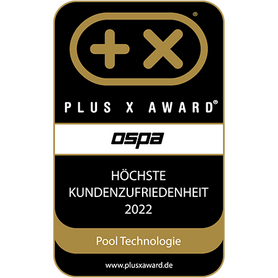 Das Bild zeigt das Plus X Award-Logo, das die höchste Kundenzufriedenheit 2022 im Bereich Pool Technologie auszeichnet.